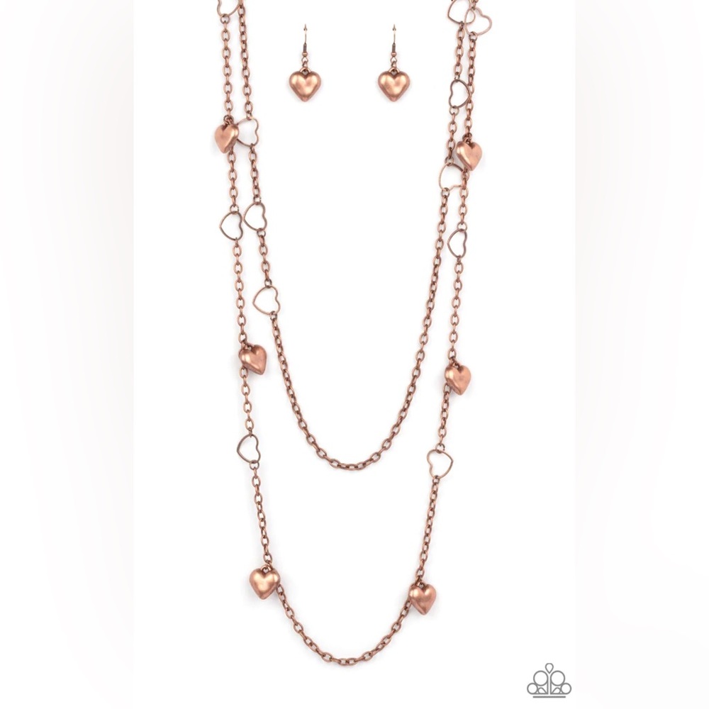 New antiqued copper chains with solid copper hearts swinging from double chains